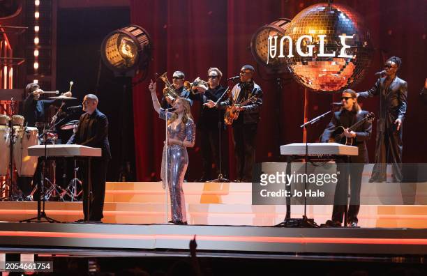 Lydia Kitto of Jungle performs during the BRIT Awards 2024 at The O2 Arena on March 02, 2024 in London, England.