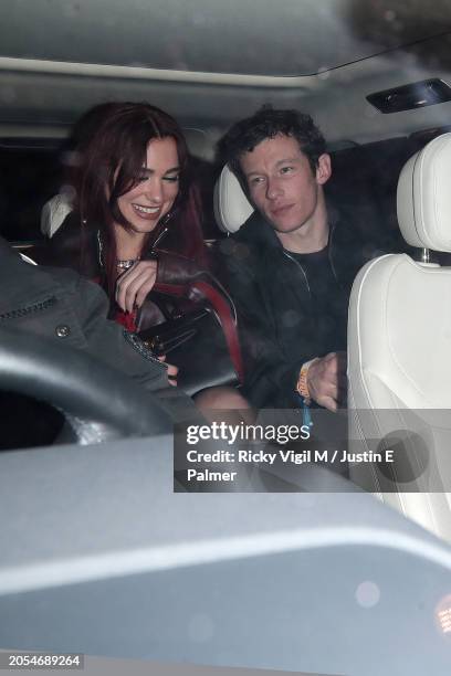 Dua Lipa and Callum Turner are seen attending the Warner Music & Cîroc Vodka BRIT awards after party at NoMad on March 02, 2024 in London, England.