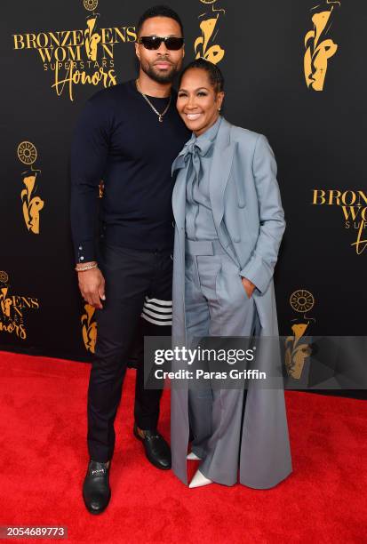 Karon Riley and Terri J. Vaughn attends the BronzeLens 15th Anniversary Women SuperStars Awards at Rialto Center for the Arts at Georgia State...