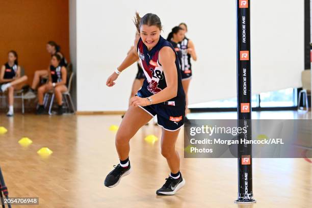 Jess Thomas of the Dragons completes a drill during Coates Talent League Girls Testing at Narrandjeri Stadium on March 03, 2024 in Melbourne,...