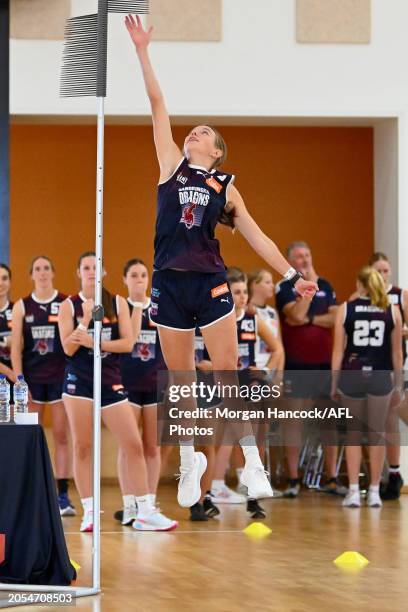 Milly Nankervis of the Dragons completes a drill during Coates Talent League Girls Testing at Narrandjeri Stadium on March 03, 2024 in Melbourne,...