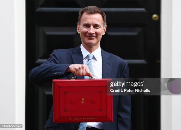 The Chancellor Of The Exchequer Jeremy Hunt leaves 11 Downing Street on March 6, 2024 in London, England. Chancellor Jeremy Hunt delivers his 2024...