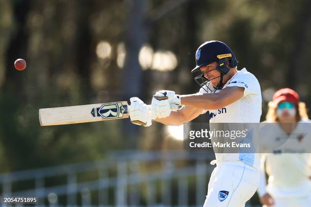 Chris Green of New South Wales hits a four during the Sheffield Shield match between New South Wales and South Australia at Cricket Central, on March...