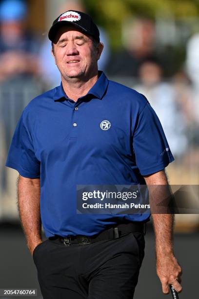 Scott Hend of Australia reacts during day four of the 2024 New Zealand Golf Open at Millbrook Resort on March 03, 2024 in Queenstown, New Zealand.