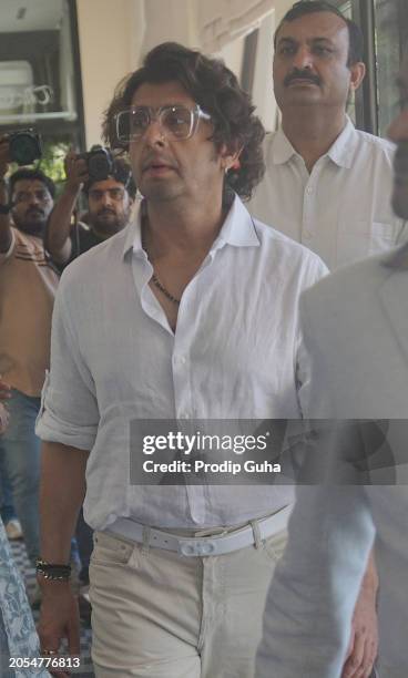 Sonu Nigam attends the prayer service for veteran singer Pankaj Udhas on March 02, 2024 in Mumbai, India. Udhas died on February 26, 2024 at age 72...