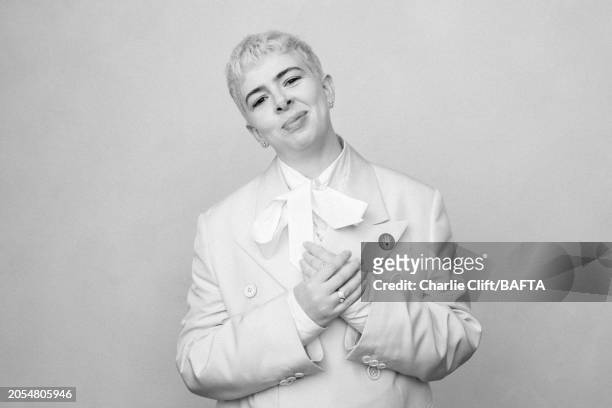Film director and cinematographer Molly Manning Walker is photographed backstage at the 2024 EE BAFTA Film Awards, held at The Royal Festival Hall on...