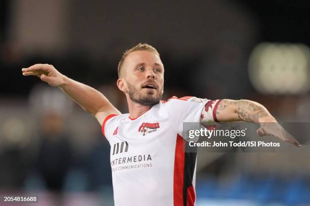 Jackson Yueill of the San Jose Earthquakes salutes the fans after a game between Los Angeles Galaxy and San Jose Earthquakes at PayPal Park on March...