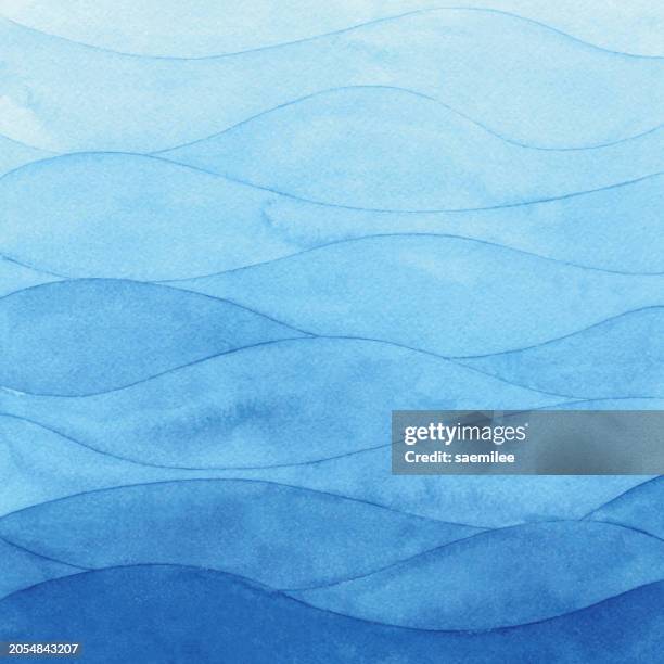 blue watercolor gradient with wave pattern - watercolor painting stock illustrations