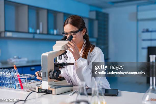 female scientist working in laboratory - hematología fotografías e imágenes de stock