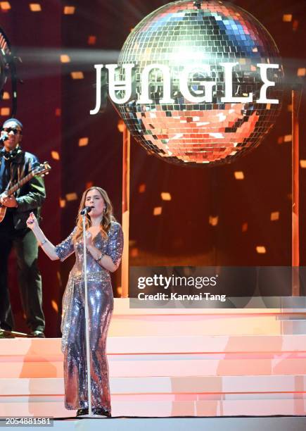 Lydia Kitto of Jungle performs during the BRIT Awards 2024 at The O2 Arena on March 02, 2024 in London, England.