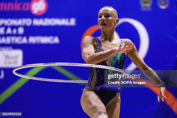 Ekaterina Vedeneeva of Ginnastica Moderna Legnano in action during the Rhythmic Gymnastics FGI Serie A 2024 at Unieuro Arena.