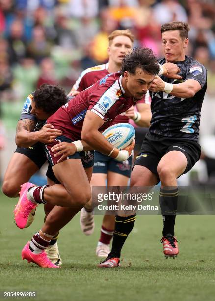 During the round two Super Rugby Pacific match between Hurricanes and Queensland Reds at AAMI Park, on March 03 in Melbourne, Australia.