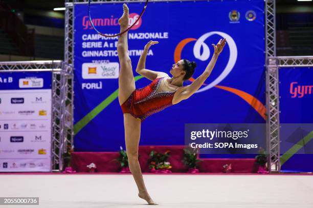 Milena Baldassarri of Ginnastica Fabriano in action during the Rhythmic Gymnastics FGI Serie A 2024 at Unieuro Arena.