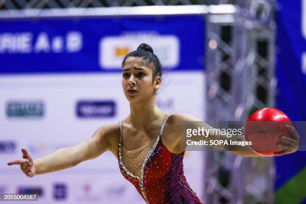 Sofia Raffaeli of Ginnastica Fabriano in action during the Rhythmic Gymnastics FGI Serie A 2024 at Unieuro Arena.