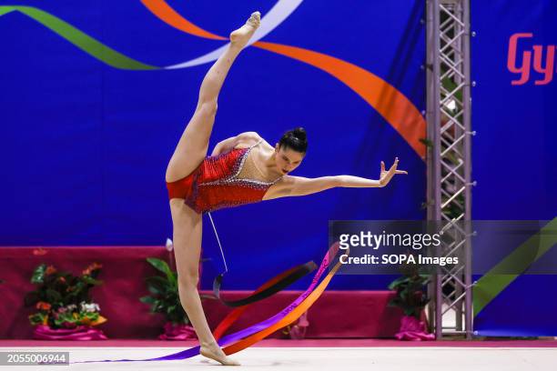 Milena Baldassarri of Ginnastica Fabriano in action during the Rhythmic Gymnastics FGI Serie A 2024 at Unieuro Arena.