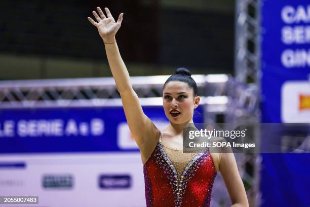 Milena Baldassarri of Ginnastica Fabriano in action during the Rhythmic Gymnastics FGI Serie A 2024 at Unieuro Arena.