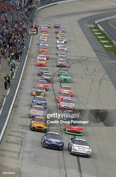 Ryan Newman driver of the Alltel Penske Racing Dodge Intrepid sits in the pole position as the racers get the green flag to start the NASCAR Winston...