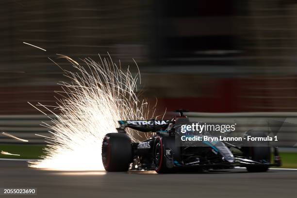 George Russell of Great Britain driving the Mercedes AMG Petronas F1 Team W15 during the F1 Grand Prix of Bahrain at Bahrain International Circuit on...