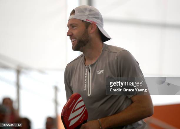 Jack Sock smiles during a timeout against Federico Staksrud in the 2024 PPA Carvana Mesa Arizona Cup semi-finals match of the Pro Men's Singles...