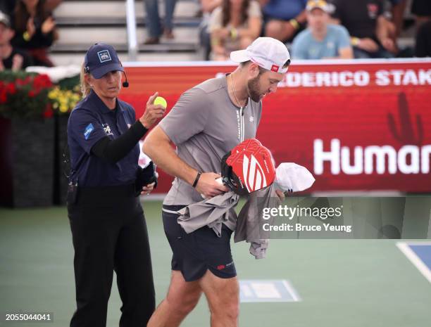 Jack Sock gathers his belongings and walks off the court after losing to Federico Staksrud in the 2024 PPA Carvana Mesa Arizona Cup semi-finals match...