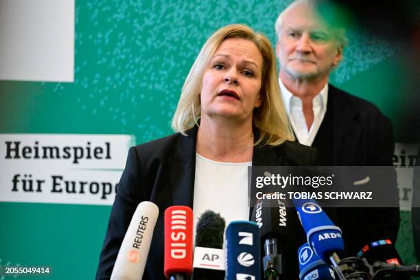 German Interior Minister Nancy Faeser speaks during a joint press conference for a 100-day-Countdown Event ahead of the football EURO 2024, in...