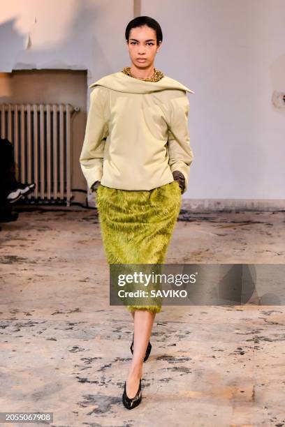 Model walks the runway during the Carven Ready to Wear Fall/Winter 2024-2025 fashion show as part of the Paris Fashion Week on March 2, 2024 in...