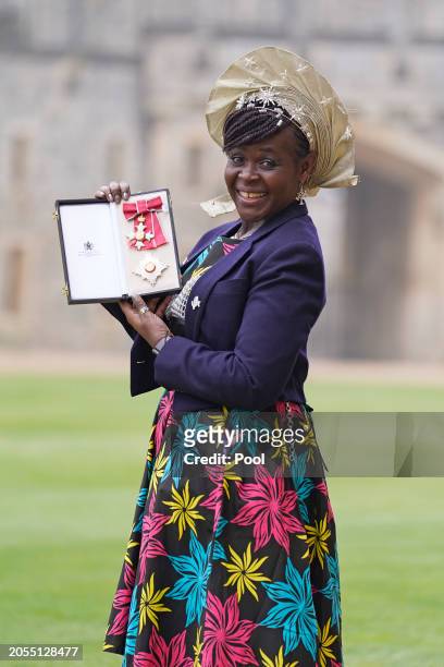 Dame Margaret Aderin after being made a Dame Commander of the British Empire during an investiture ceremony at Windsor Castle on March 06, 2024 in...
