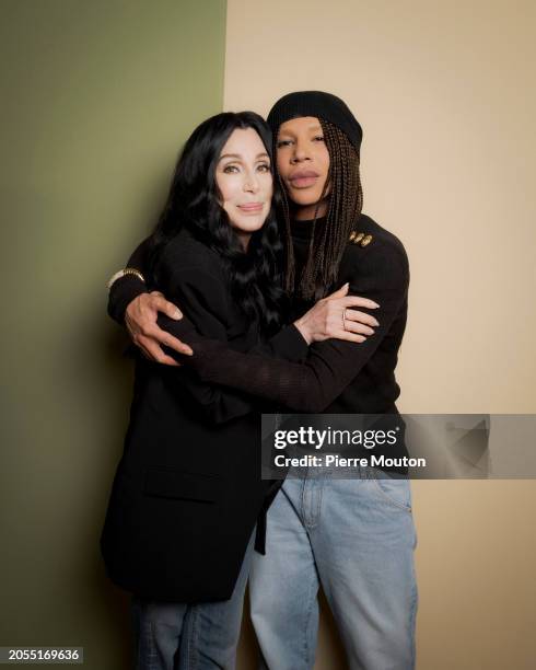 Cher and Olivier Rousteing are seen backstage after the Balmain Womenswear Fall/Winter 2024-2025 show as part of Paris Fashion Week on February 28,...