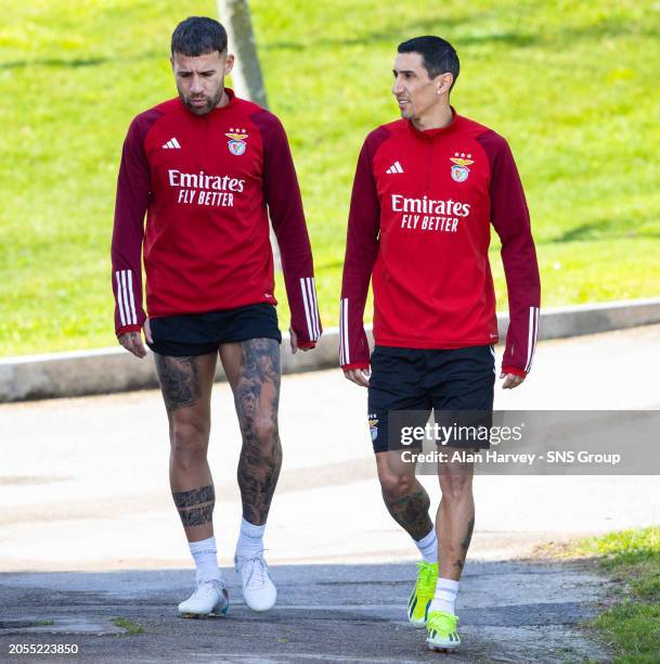 Nicolas Otamendi and Angel di Maria during a Benfica MD-1 training session / press conference at Benfica Campus, on March 06 in Seixal, Portugal.