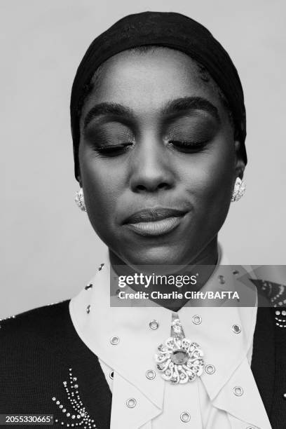 Actor Lashana Lynch is photographed backstage at the 2024 EE BAFTA Film Awards, held at The Royal Festival Hall on February 18, 2024 in London,...