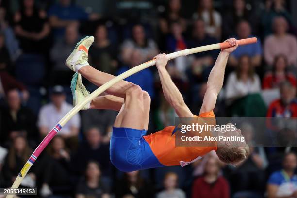 Sven Jansons of Team Netherlands competes in the Pole Vault leg in the Heptathlon on Day Three of the World Athletics Indoor Championships Glasgow...