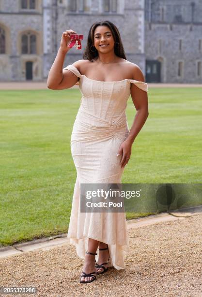 British gymnast Elissa Downie after being made A Member of the Order of the British Empire during an investiture ceremony at Windsor Castle on March...