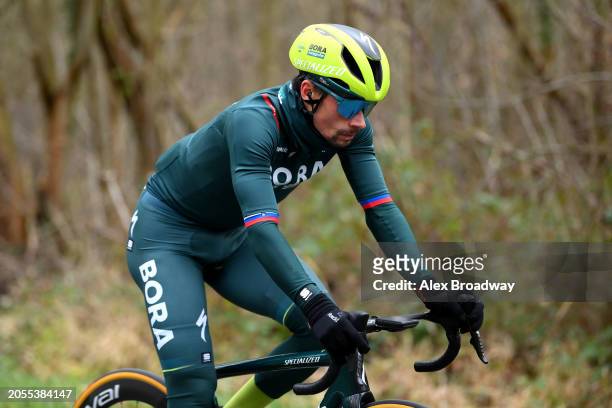 Primoz Roglic of Slovenia and Team BORA - hansgrohe competes during the 82nd Paris - Nice 2024, Stage 1 a 157.7km stage from Les Mureaux to Les...