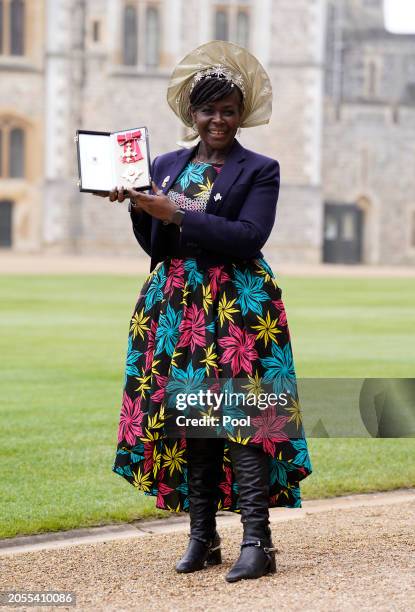 Dame Margaret Aderin after being made a Dame Commander of the British Empire during an investiture ceremony at Windsor Castle on March 06, 2024 in...