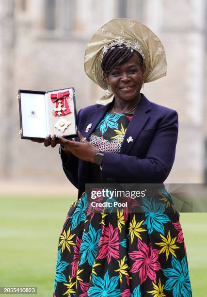 Dame Margaret Aderin after being made a Dame Commander of the British Empire during an investiture ceremony at Windsor Castle on March 06, 2024 in...