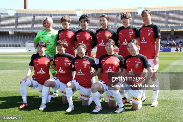 Players of MHI Urawa Red Diamonds Ladies pose for photograph the WE League match between Mitsubishi Heavy Industries Urawa Red Diamonds Ladies and...