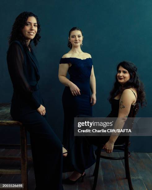 Vanessa Aparicio, Catherine Hillier and Gili Ofri, part of the 'Jellyfish & Lobster' team, winners of the British Short Film award are photographed...