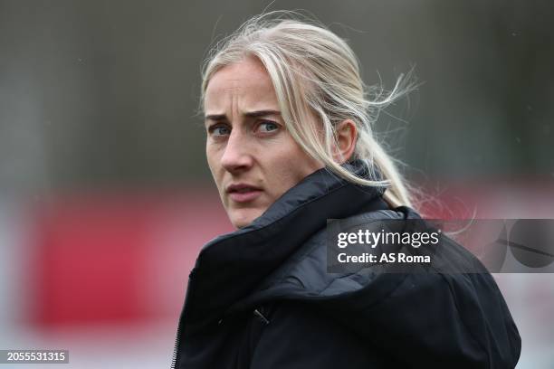 Anja Sonstevold of AS Roma looks on before the Women Coppa Italia match between AC Milan Women and AS Roma Women at Vismara PUMA House of Football on...