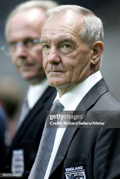 August 18: Tord Grip, England Coaching Staff on the side line before the International Friendly match between England and Ukraine at St James' Park...