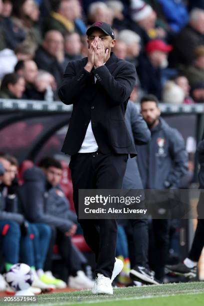 Vincent Kompany, Manager of Burnley, reacts during the Premier League match between Burnley FC and AFC Bournemouth at Turf Moor on March 03, 2024 in...