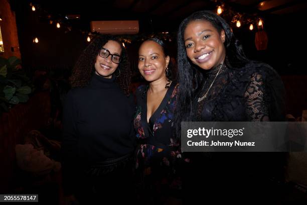 Melanie Massie, Lisa Lindo, and Marsha Thompson attend Rock The Bells Hip Hop 50th Dinner Hosted By Raekwon on March 02, 2024 in New York City.