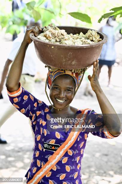 A visit to a Cocoa plantation in Meagui, during a royal working visit to Ivory Coast, in San Pedro, Wednesday 06 March 2024. The Queen is visiting...