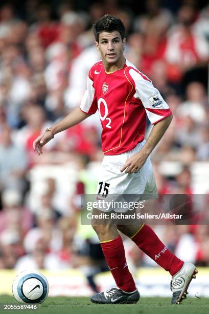 August 22: Cesc Fabregas of Arsenal on the ball during the Premier League match between Arsenal and Middlesbrough at Highbury on August 22, 2004 in...