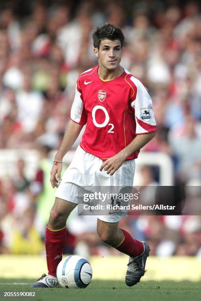 August 22: Cesc Fabregas of Arsenal on the ball during the Premier League match between Arsenal and Middlesbrough at Highbury on August 22, 2004 in...