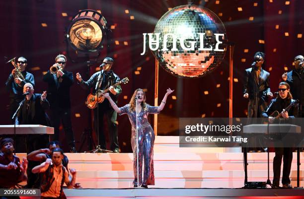 Lydia Kitto of Jungle performs during the BRIT Awards 2024 at The O2 Arena on March 02, 2024 in London, England.