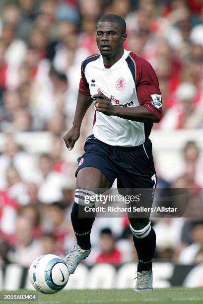 August 22: George Boateng of Middlesbrough on the ball during the Premier League match between Arsenal and Middlesbrough at Highbury on August 22,...