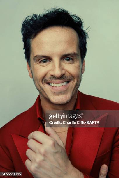 Actor Andrew Scott is photographed backstage at the 2024 EE BAFTA Film Awards, held at The Royal Festival Hall on February 18, 2024 in London,...