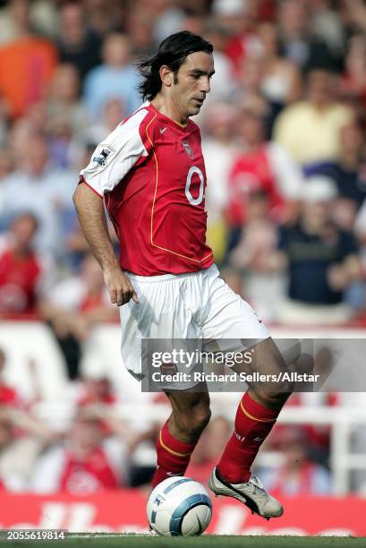 August 22: Robert Pires of Arsenal on the ball during the Premier League match between Arsenal and Middlesbrough at Highbury on August 22, 2004 in...