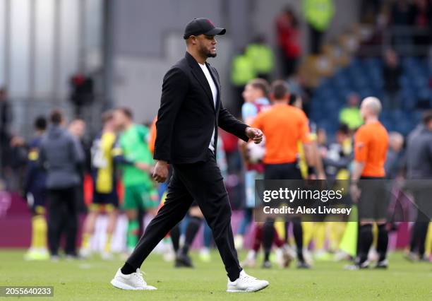 Vincent Kompany, Manager of Burnley, looks dejected after the Premier League match between Burnley FC and AFC Bournemouth at Turf Moor on March 03,...