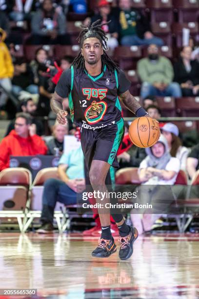 Kira Lewis Jr. #22 of the Raptors 905 dribbles the ball during an NBA G League game against the Rio Grande Valley Vipers at the Paramount Fine Foods...